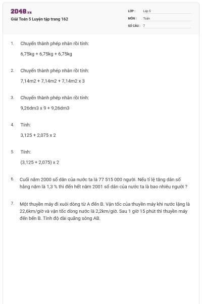 Giải Toán 5 Luyện tập trang 162