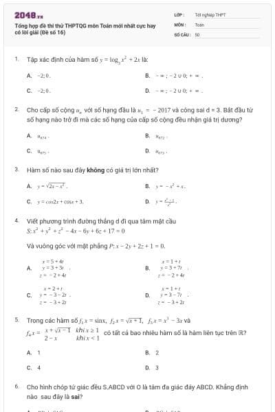 Tổng hợp đề thi thử THPTQG môn Toán mới nhất cực hay có lời giải (Đề số 16)