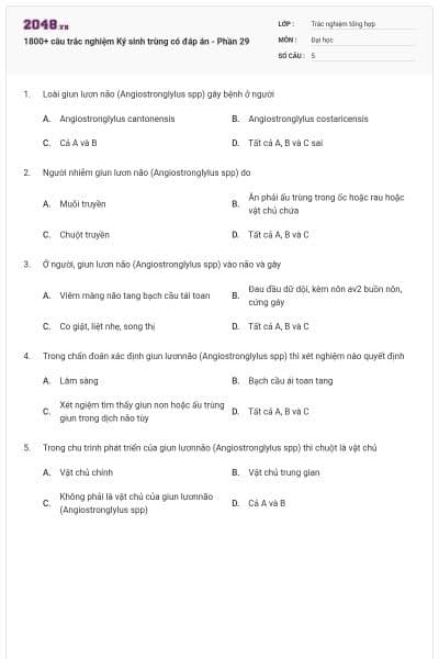 1800+ câu trắc nghiệm Ký sinh trùng có đáp án - Phần 29