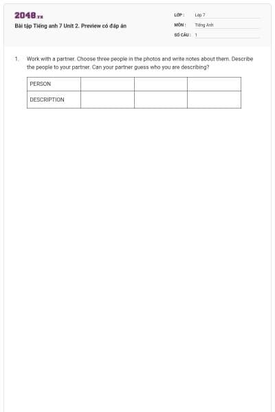 Bài tập Tiếng anh 7 Unit 2. Preview có đáp án