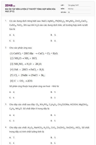 BÀI ÔN TẬP RÈN LUYỆN LÝ THUYẾT TỔNG HỢP MÔN HÓA HỌC (P12)