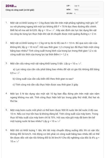 Công và công suất (có lời giải)