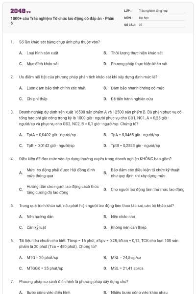 1000+ câu Trắc nghiệm Tổ chức lao động có đáp án - Phần 6
