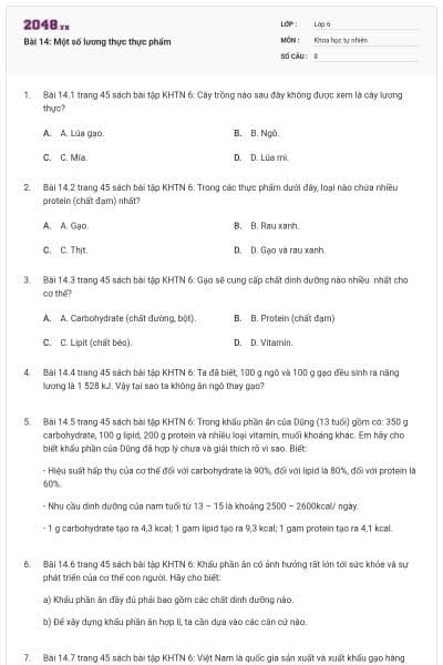 Bài 14: Một số lương thực thực phẩm