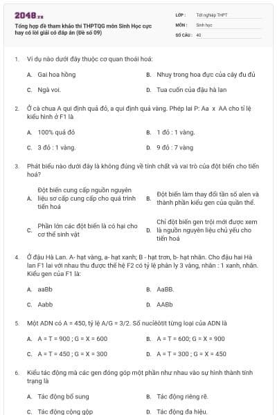 Tổng hợp đề tham khảo thi THPTQG môn Sinh Học cực hay có lời giải có đáp án (Đề số 09)