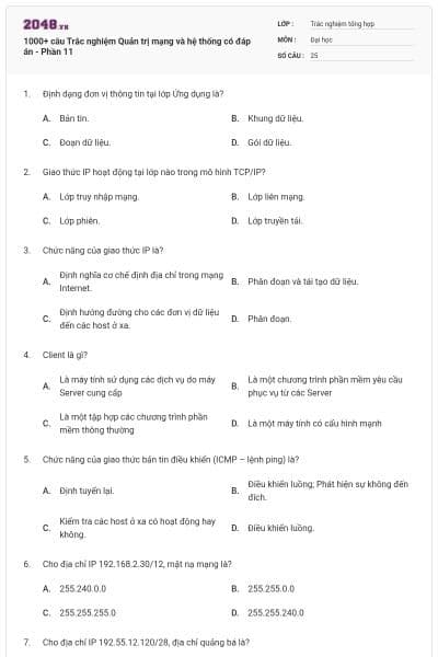 1000+ câu Trắc nghiệm Quản trị mạng và hệ thống có đáp án - Phần 11