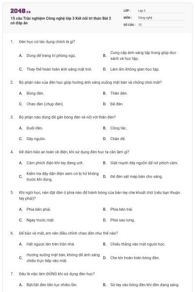 15 câu Trắc nghiệm Công nghệ lớp 3 Kết nối tri thức Bài 2 có đáp án