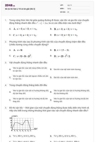 Đề ôn thi Vật Lí 10 có lời giải (Đề 3)