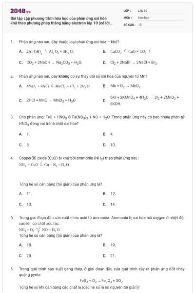 Bài tập Lập phương trình hóa học của phản ứng oxi hóa khử theo phương pháp thăng bằng electron lớp 10 (có lời giải)