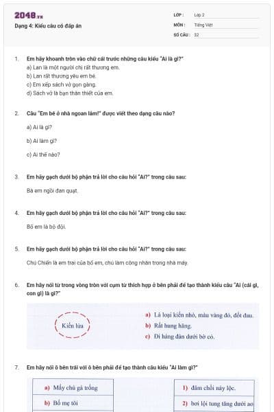 Dạng 4: Kiểu câu có đáp án