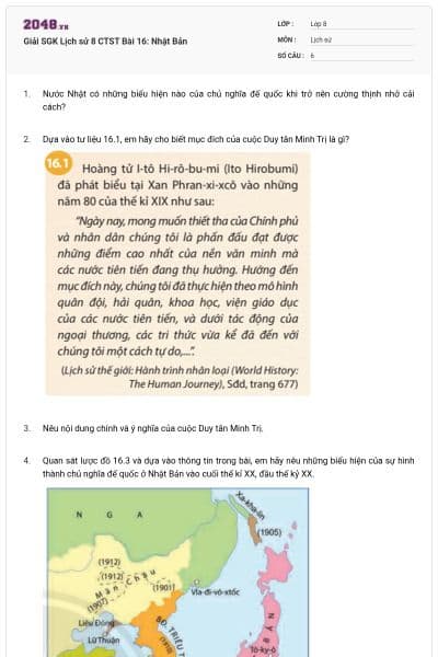 Giải SGK Lịch sử 8 CTST Bài 16: Nhật Bản