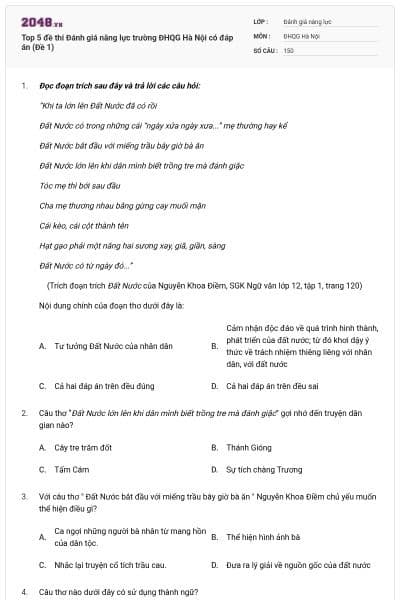 Top 5 đề thi Đánh giá năng lực trường ĐHQG Hà Nội có đáp án (Đề 1)