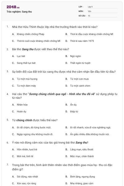 Trắc nghiệm: Sang thu