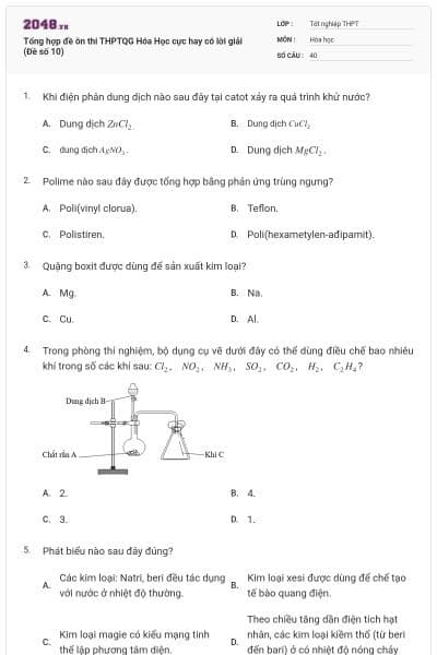 Tổng hợp đề ôn thi THPTQG Hóa Học cực hay có lời giải (Đề số 10)