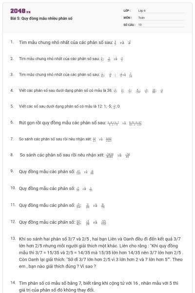 Bài 5: Quy đồng mẫu nhiều phân số
