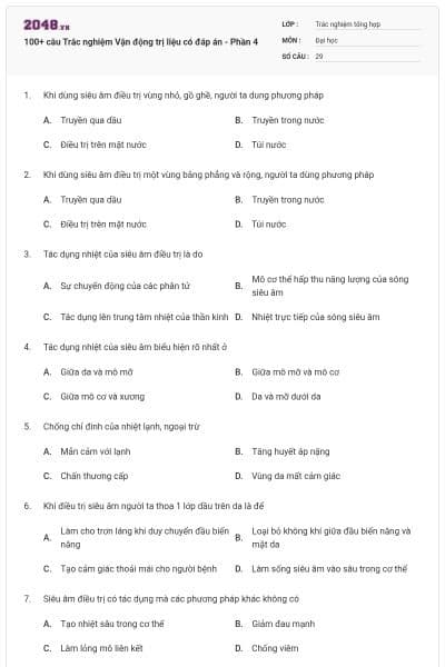 100+ câu Trắc nghiệm Vận động trị liệu có đáp án - Phần 4
