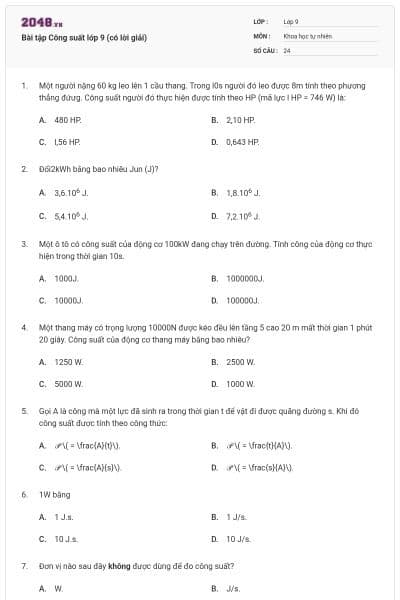 Bài tập Công suất lớp 9 (có lời giải)