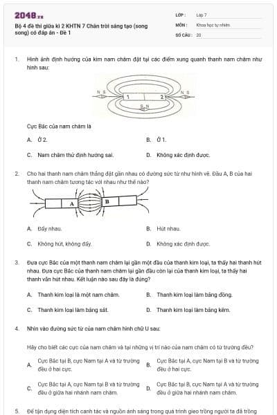Bộ 4 đề thi giữa kì 2 KHTN 7 Chân trời sáng tạo (song song) có đáp án - Đề 1