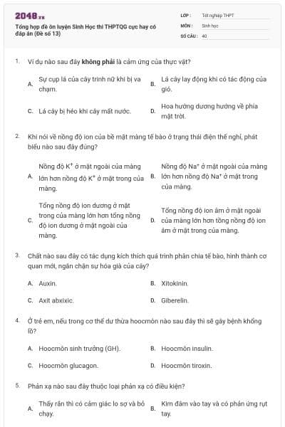Tổng hợp đề ôn luyện Sinh Học thi THPTQG cực hay có đáp án (Đề số 13)