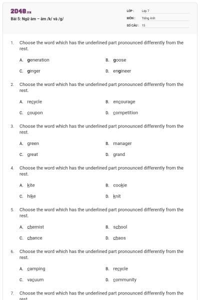 Bài 5: Ngữ âm – âm /k/ và /g/