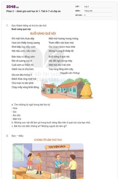 Phần 2 – đánh giá cuối học kì 1: Tiết 6-7 có đáp án
