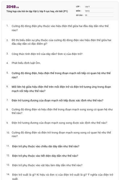 Tổng hợp câu hỏi ôn tập Vật Lí lớp 9 cực hay, chi tiết (P1)
