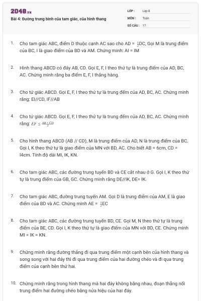 Bài 4: Đường trung bình của tam giác, của hình thang