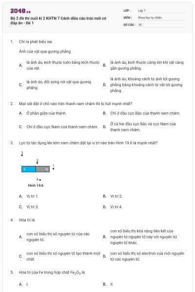 Bộ 2 đề thi cuối kì 2 KHTN 7 Cánh diều cấu trúc mới có đáp án - Đề 1