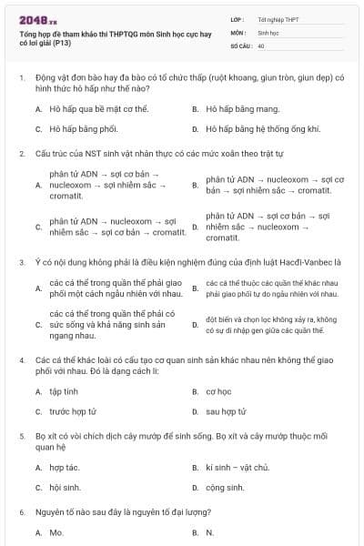 Tổng hợp đề tham khảo thi THPTQG môn Sinh học cực hay có lơi giải (P13)