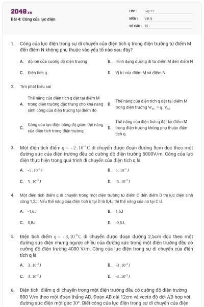 Bài 4: Công của lực điện