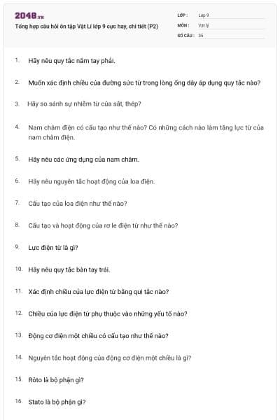 Tổng hợp câu hỏi ôn tập Vật Lí lớp 9 cực hay, chi tiết (P2)