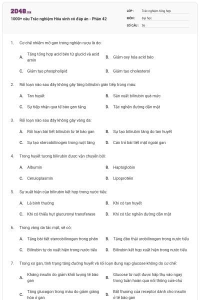 1000+ câu Trắc nghiệm Hóa sinh có đáp án - Phần 42