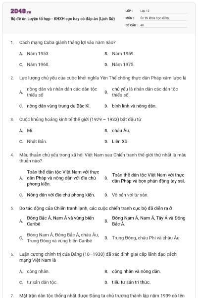 Bộ đề ôn Luyện tổ hợp - KHXH cực hay có đáp án (Lịch Sử)