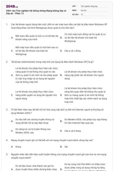 200+ câu Trắc nghiệm Hệ thống nhúng Mạng không dây có đáp án - Phần 13