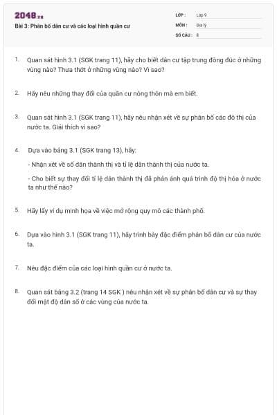Bài 3: Phân bố dân cư và các loại hình quần cư