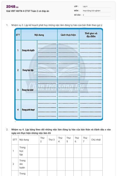 Giải VBT HĐTN 4 CTST Tuần 2 có đáp án