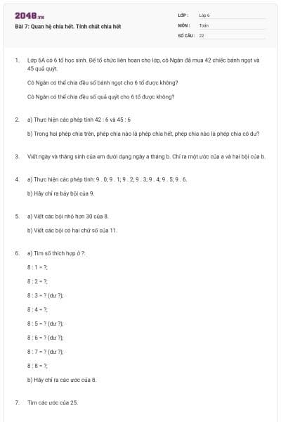 Bài 7: Quan hệ chia hết. Tính chất chia hết