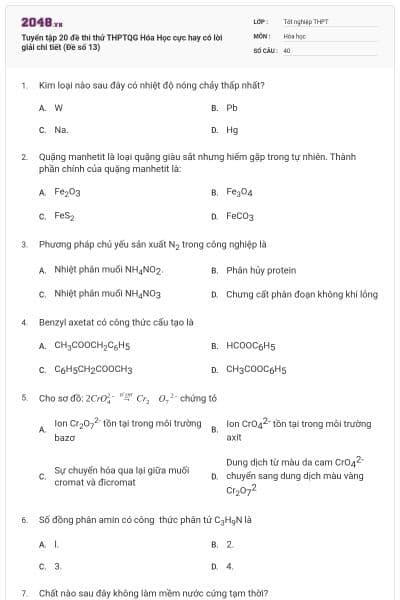 Tuyển tập 20 đề thi thử THPTQG Hóa Học cực hay có lời giải chi tiết (Đề số 13)