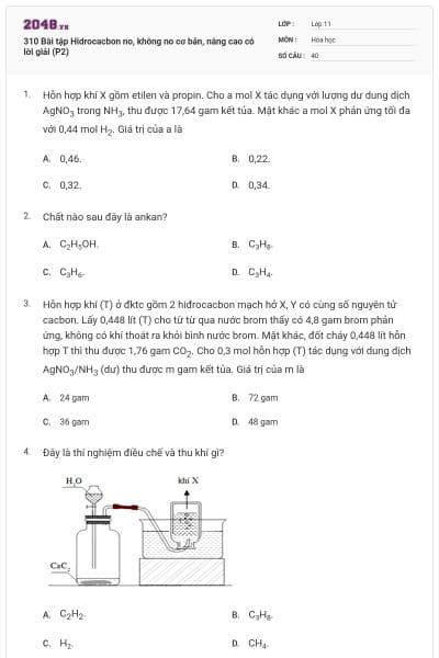 310 Bài tập Hidrocacbon no, không no cơ bản, nâng cao có lời giải (P2)