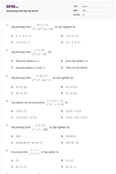 Hệ phương trình bậc hai hai ẩn