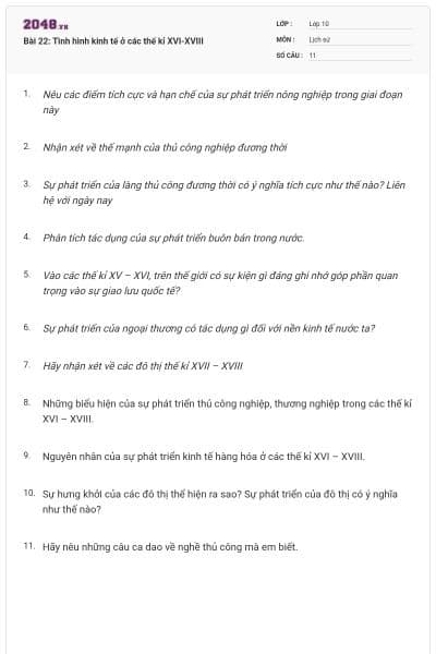 Bài 22: Tình hình kinh tế ở các thế kỉ XVI-XVIII