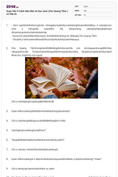 Soạn Văn 9 Cánh diều Bàn về đọc sách (Chu Quang Tiềm ) có đáp án