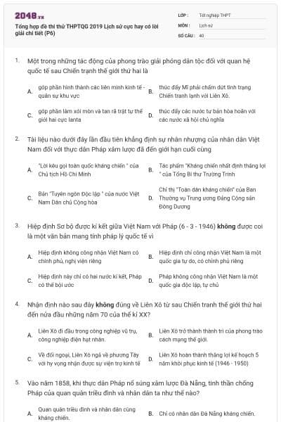 Tổng hợp đề thi thử THPTQG 2019 Lịch sử cực hay có lời giải chi tiết (P6)