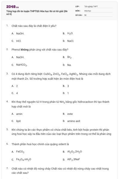 Tổng hợp đề ôn luyện THPTQG Hóa học thi có lời giải (Đề số 6)