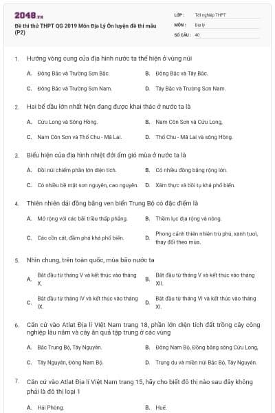 Đề thi thử THPT QG 2019 Môn Địa Lý Ôn luyện đề thi mẫu (P2)