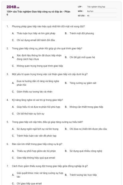 100+ câu Trắc nghiệm Giao tiếp công vụ có đáp án - Phần 6