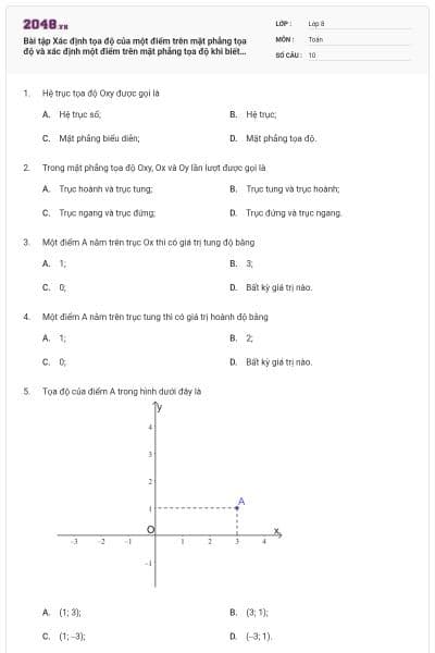 Bài tập Xác định tọa độ của một điểm trên mặt phẳng tọa độ và xác định một điểm trên mặt phẳng tọa độ khi biết tọa độ của nó lớp 8 (có lời giải)
