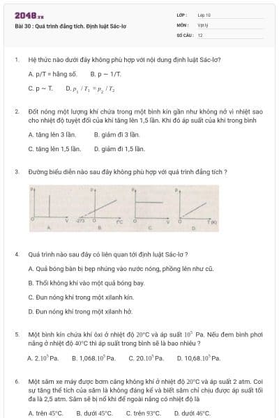 Bài 30 : Quá trình đẳng tích. Định luật Sác-lơ