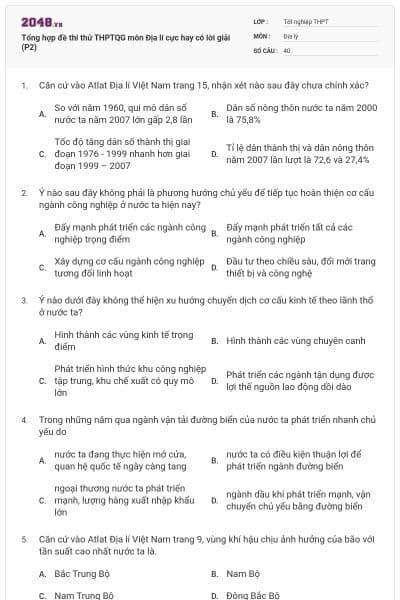 Tổng hợp đề thi thử THPTQG môn Địa lí cực hay có lời giải (P2)