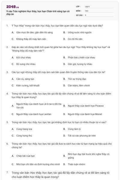 9 câu Trắc nghiệm Học thầy, học bạn Chân trời sáng tạo có đáp án